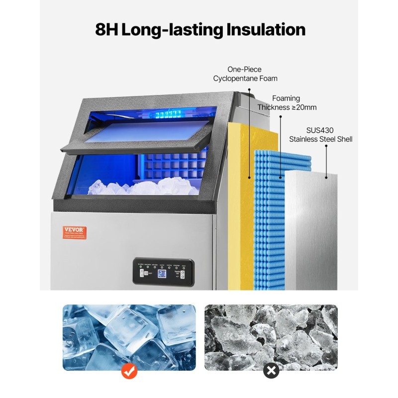 Vapaasti seisova kaupallinen jääkaasutin ruostumaton teräs 110 paunaa vuorokaudessa 28 paunaa säilytys