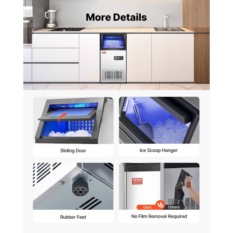 Vapaasti seisova kaupallinen jääkaasutin ruostumaton teräs 110 paunaa vuorokaudessa 28 paunaa säilytys