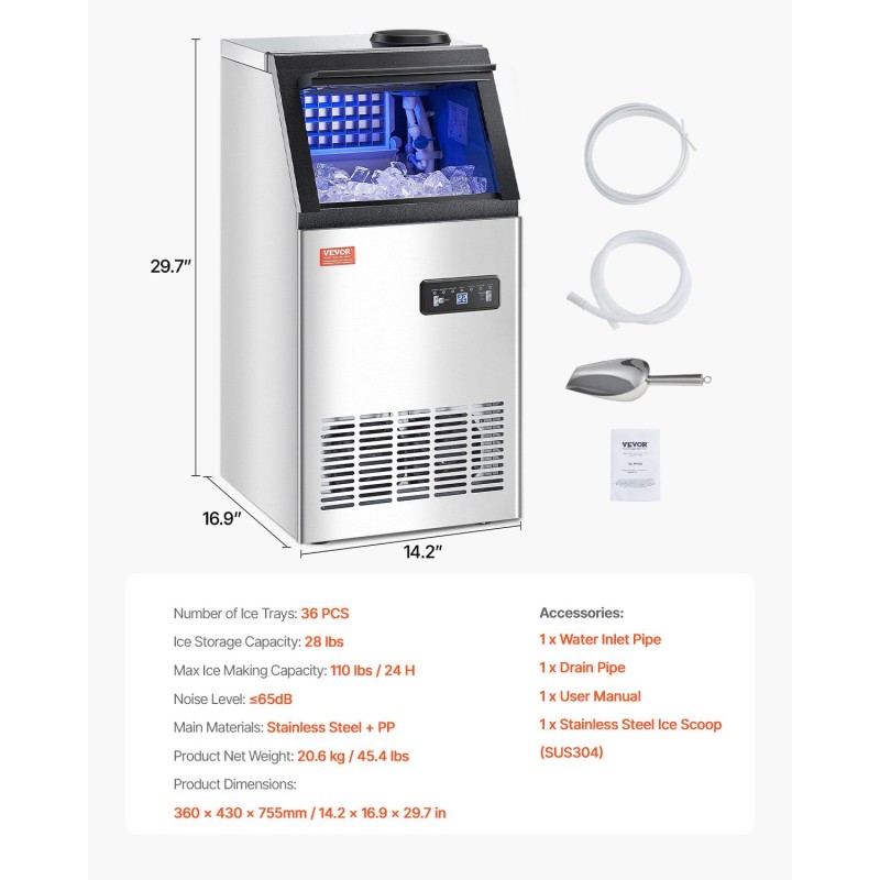 Vapaasti seisova kaupallinen jääkaasutin ruostumaton teräs 110 paunaa vuorokaudessa 28 paunaa säilytys
