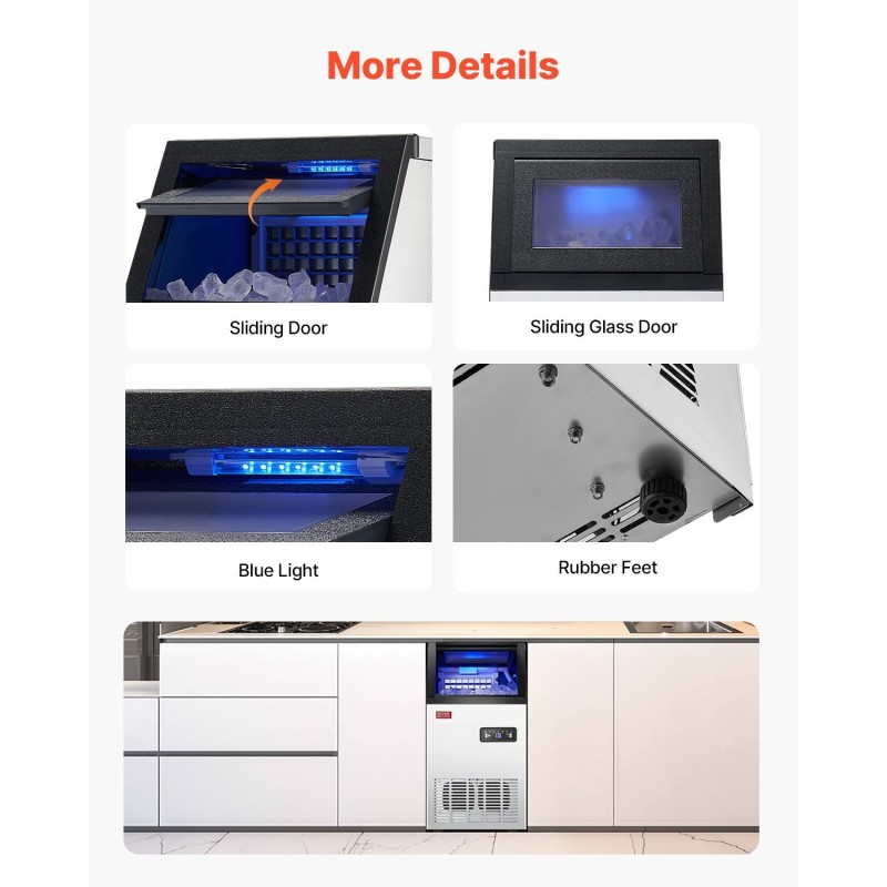 Kaupallinen jääpalakone ruostumatonta terästä ja PP-muovia noin 50 kg vuorokaudessa