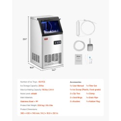 Kaupallinen jääpalakone ruostumatonta terästä ja PP-muovia noin 50 kg vuorokaudessa