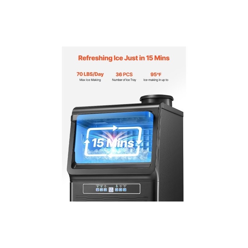 Jääpalakone kompakti ammattikeittiöön 70 paunaa vuorokaudessa 12 paunaa säilytys 36 jääpalaa