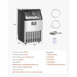 Jääpalakone vapaasti seisova ammattikäyttöön ruostumaton teräs 140 paunaa vuorokaudessa 33 paunan säiliö