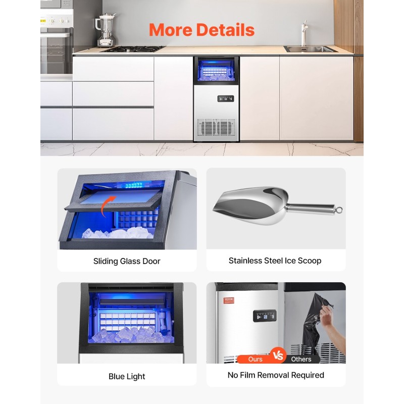 Jääpalakone kompakti vapaasti seisova ruostumaton teräs 80 lbs/24 h 28 lbs itsepuhdistus