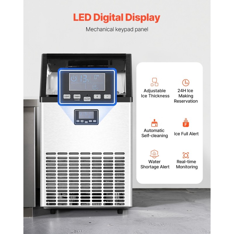 Vapaasti seisova jääpalakone ammattikäyttöön 59 kg vuorokaudessa 15 kg säiliö ruostumaton teräs