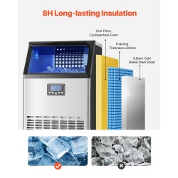 Jääpalakone vapaasti seisova ruostumatonta terästä 100 paunaa vuorokaudessa 33 paunan varasto digitaalinäytöllä