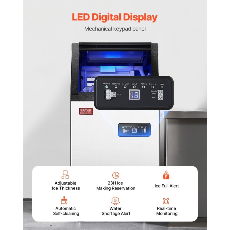 Kaupallinen vapaasti seisova jääkaasutin ruostumattomasta teräksestä 100 lbs/24h 28 lbs säiliö