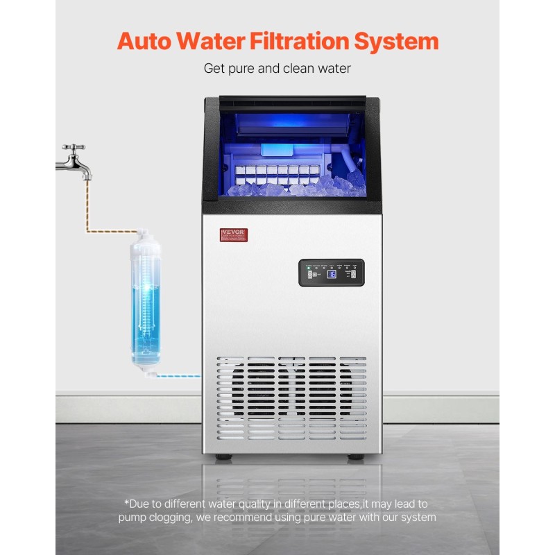 Kaupallinen vapaasti seisova jääkaasutin ruostumattomasta teräksestä 100 lbs/24h 28 lbs säiliö