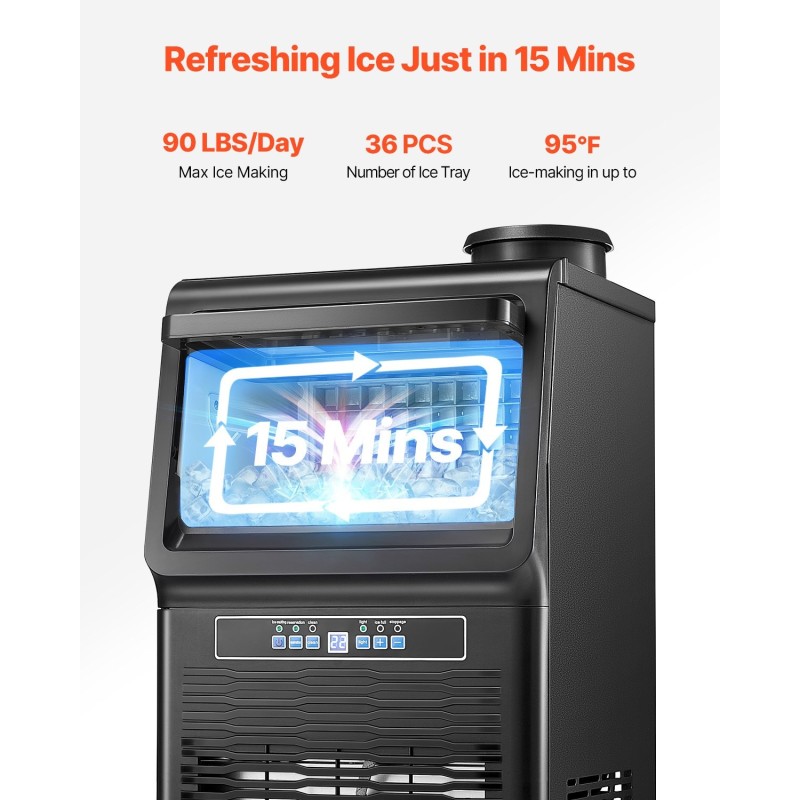 Vapaasti seisova jääpalakone ammattikäyttöön sinkitty teräs 90 paunaa vuorokaudessa 12 paunan jääsäiliö