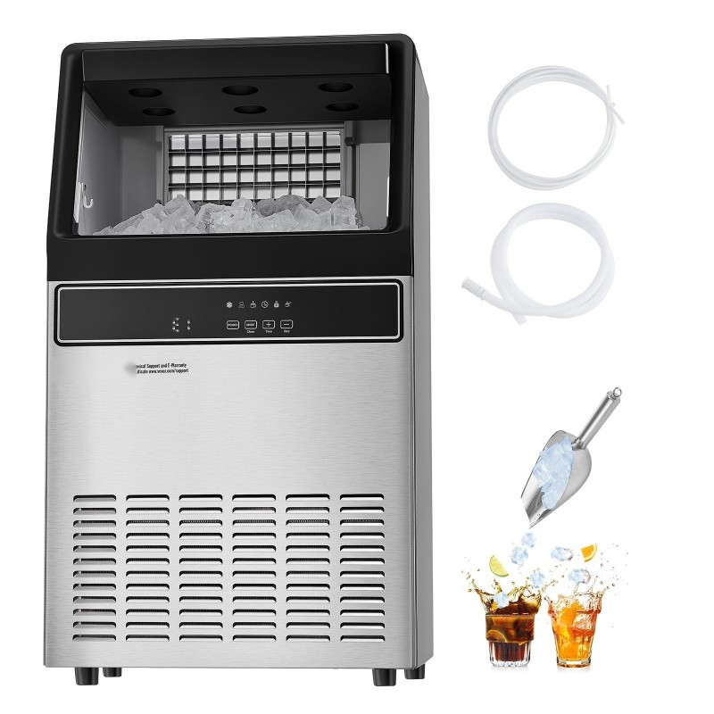 Jääpalakone vapaasti seisova ruostumaton teräs 110 paunaa vuorokaudessa 50 jääkuutiota 15 minuutissa