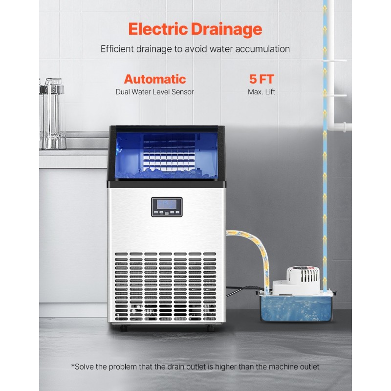 Ammattikäyttöinen jääpalakone ruostumaton teräs 100 paunaa vuorokaudessa 33 paunan säiliö 45 muottia