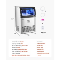 Jääpalakone kaupalliseen käyttöön ruostumatonta terästä 90 paunaa vuorokaudessa 33 paunaa säilytystila