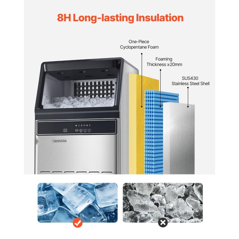 Jääpalakone ruostumatonta terästä 110 paunaa 24 tunnissa 33 paunaa säilytys itsepuhdistus