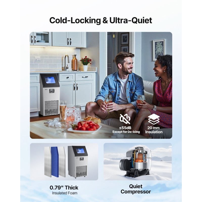 Jääpalakone ruostumaton teräs 45 kg/vrk 13 kg säiliö ammattikeittiöihin