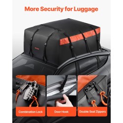 Kattolaukku 840D PVC 20 kuutiojalkaa musta-oranssi kiinnitys hihnoilla tai ovikoukuilla