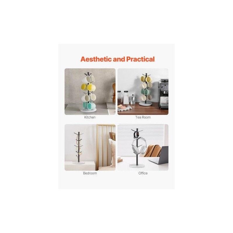 Mukiteline työtasolle puumainen rakenne hiiliteräsrunko marmorialustalla kahdeksalle mukille mattamusta