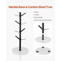 Mukiteline työtasolle puumainen rakenne hiiliteräsrunko marmorialustalla kahdeksalle mukille mattamusta