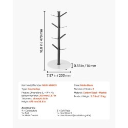 Mukiteline työtasolle puumainen rakenne hiiliteräsrunko marmorialustalla kahdeksalle mukille mattamusta