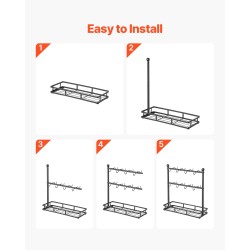 Työtasomallinen hiiliteräksinen kahvimukiteline kuusitoista koukkua säilytysalustalla mattamusta
