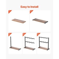 Kahvimukiteline tasolle asetettava hiiliteräksestä ja puusta 16 koukkua mattamusta