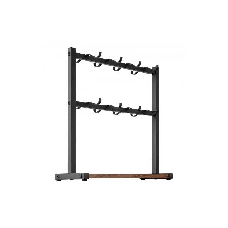 Kahvimukiteline tasolle asetettava hiiliteräksestä ja puusta 16 koukkua mattamusta