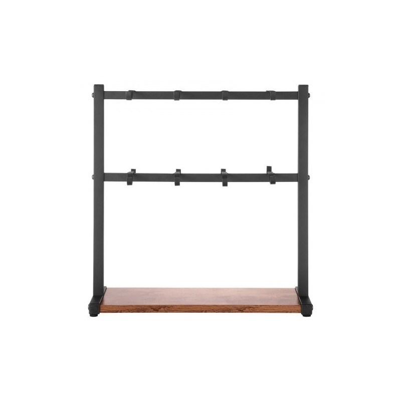 Kahvimukiteline tasolle asetettava hiiliteräksestä ja puusta 16 koukkua mattamusta