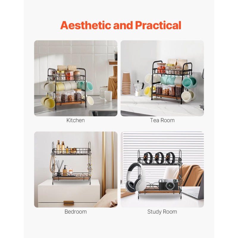 Työtasoinen kahvibaarin järjestelijä hiiliteräksinen matta musta 12 mukille