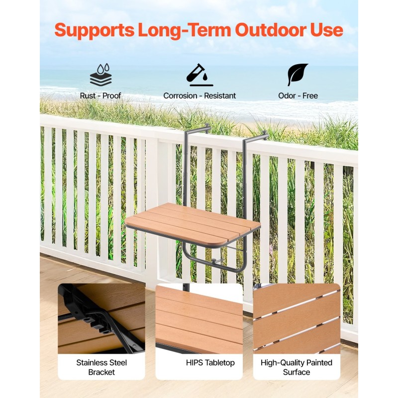 Ripustettava taittuva parvekepöytä ruostumaton teräs säänkestävä pöytälevy