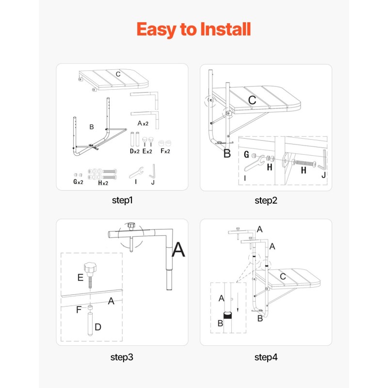 Ripustettava taittuva parvekepöytä ruostumaton teräs säänkestävä pöytälevy