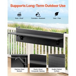 Ripustettava parvekepöytä ruostumaton teräsrunko PS-pöytälevy taittuva ulkokäyttöön 800 x 300 mm