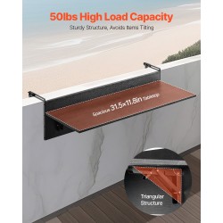 Ripustettava parvekepöytä ruostumaton teräsrunko PS-pöytälevy taittuva ulkokäyttöön 800 x 300 mm