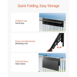 Taittuva ripustettava parvekekaidepöytä ruostumaton teräskannatin PS-muovinen pöytälevy 1500 x 300 mm