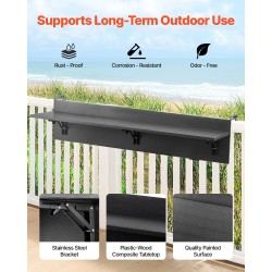 Taittuva parvekekaidepöytä ruostumaton teräsrunko PS-pöytätaso 122 x 30 cm ulkokäyttöön