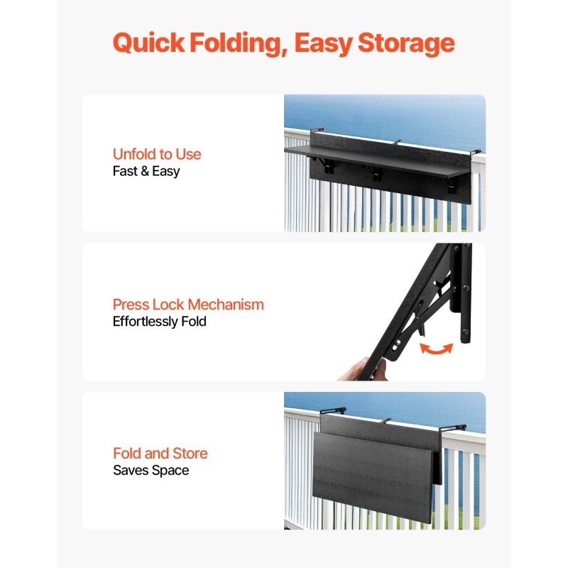 Taittuva parvekekaidepöytä ruostumaton teräsrunko PS-pöytätaso 122 x 30 cm ulkokäyttöön