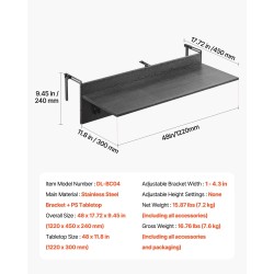 Taittuva parvekekaidepöytä ruostumaton teräsrunko PS-pöytätaso 122 x 30 cm ulkokäyttöön