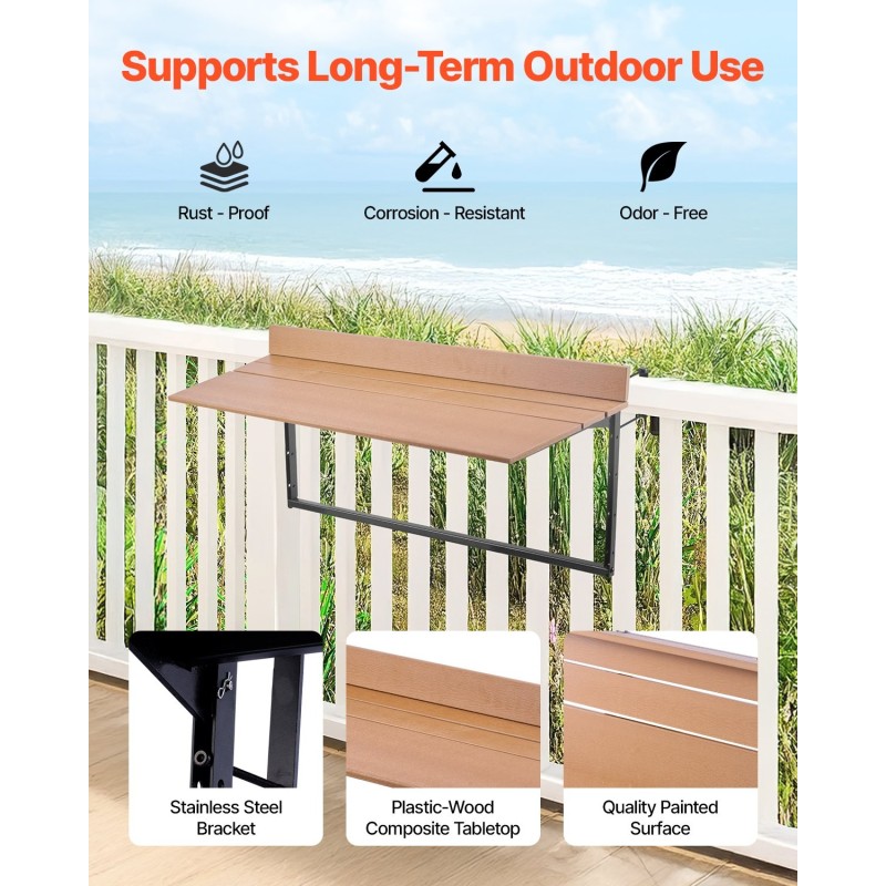 Parvekepöytä ruostumaton teräsrunko polystyreenipöytätaso taitettava viisiportainen korkeussäätö