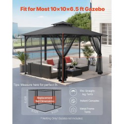 Paviljongin hyttysverkko 4-paneelinen musta säänkestävä verkkokangas 304,8×304,8×198,1 cm