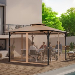 Sivuseinäverkko huvimajaan nelipaneelinen khakinvärinen 10×10×7 jalkaa