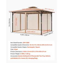 Hyttysverkko paviljonkiin nelipaneelinen khakinvärinen kaksipuoleinen vetoketju