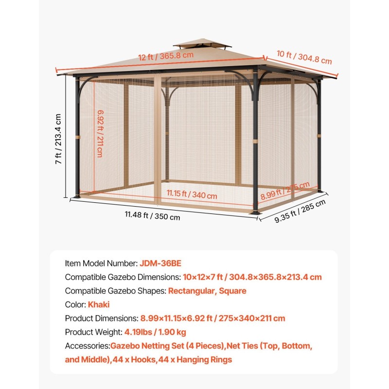 Hyttysverkko paviljonkiin nelipaneelinen khakinvärinen kaksipuoleinen vetoketju