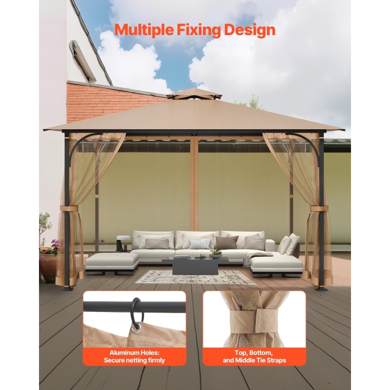 Paviljongin 4-paneeliset khakinväriset verkkoseinät sopivat useimpiin 10×12×7,3 jalkaa paviljonkeihin