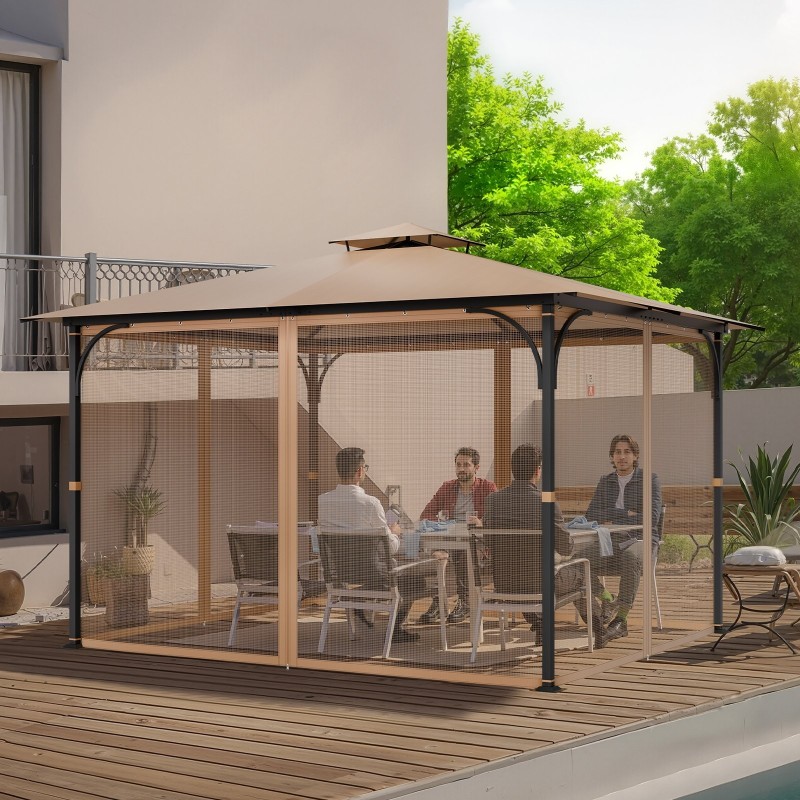 Paviljongin 4-paneeliset khakinväriset verkkoseinät sopivat useimpiin 10×12×7,3 jalkaa paviljonkeihin