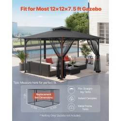 Paviljongin verkkosivuseinä 4-paneelinen musta hyönteissuoja hengittävä verkko 340×340×226 cm