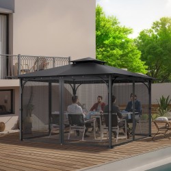 Paviljongin verkkosivuseinä 4-paneelinen musta hyönteissuoja hengittävä verkko 340×340×226 cm