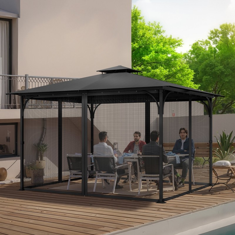 Paviljongin sivuseinäverkko musta 4 paneelia 275×375×205 cm