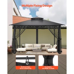 Paviljongin sivuseinäverkko 10 x 10 x 6,7 jalkaa musta 4-paneelinen