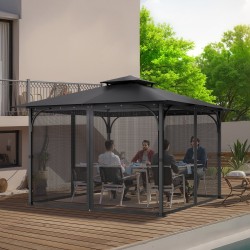 Paviljongin sivuseinäverkko 10 x 10 x 6,7 jalkaa musta 4-paneelinen