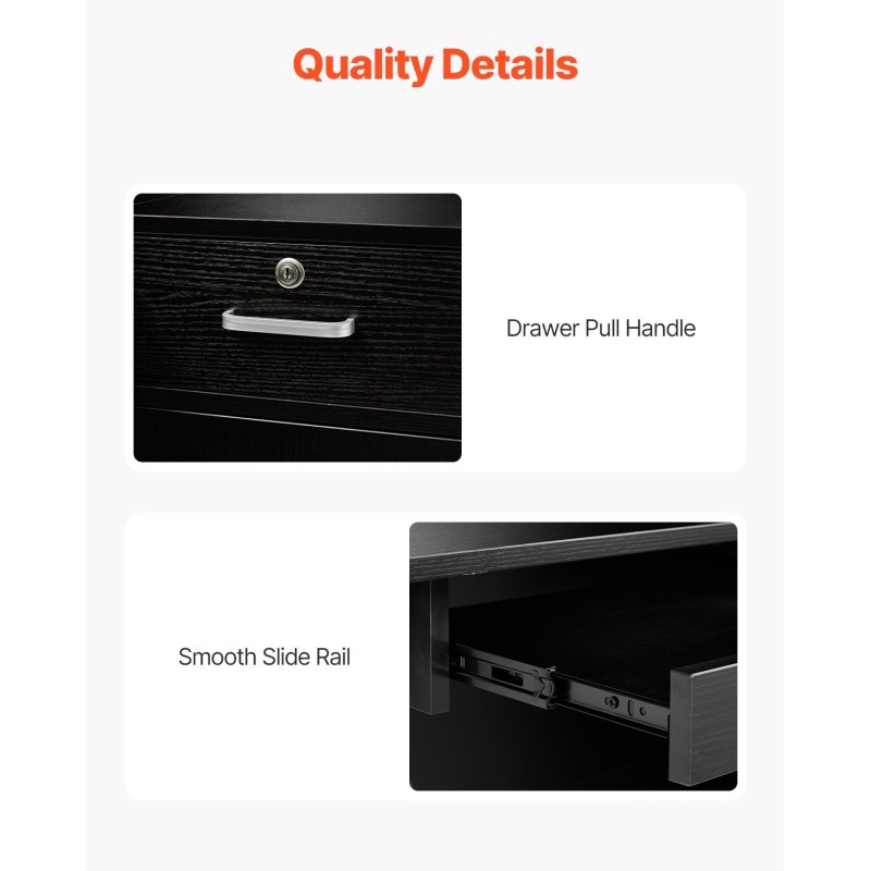 Vastaanottotiski L-muotoinen MDF 1400x800x1200 mm musta lukittava kaappi näppäimistötaso