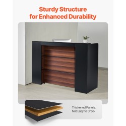 Vastaanottotiski MDF 1600x600x1110 mm musta-ruskea LED-valonauhalla