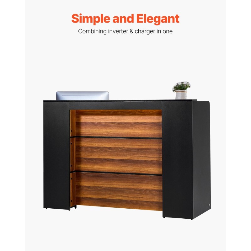 Vastaanottotiski MDF 1600x600x1110 mm musta-ruskea LED-valonauhalla